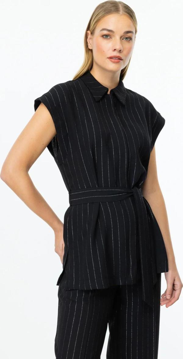 On Fashion Sıfır Kol Beli Kuşaklı Çizgili Kadın Yelek 25Y.ON.YLK.54347.01 - Image 1