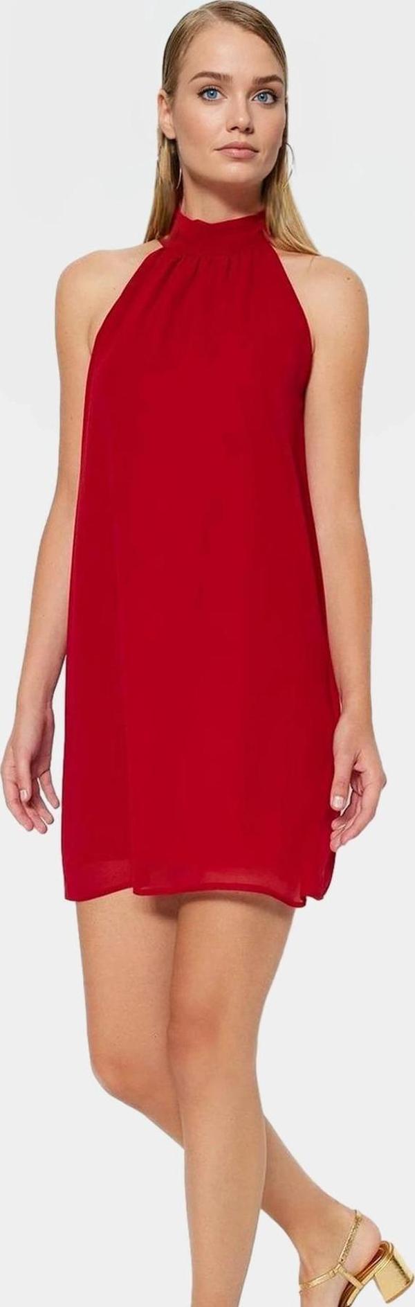 Halter Yaka Mini Elbise Şifon Dokuma Rahat ve Şık Yazlık Profesyonel Görünüm - Image 1