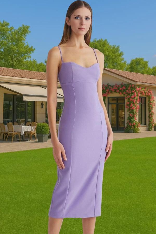 Vücudu Saran Midi Abiye Elbise Polyester Elastan Yazlık Şık Tasarım Profesyonel Görünüm - Image 1