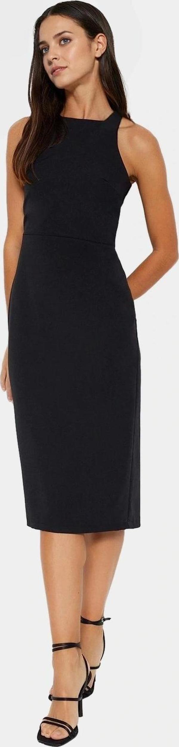 Bodycon Midi Elbise Şık Halter Yaka Nefes Alan Dokuma Kumaş Günlük ve Özel Günler İçin - Image 1