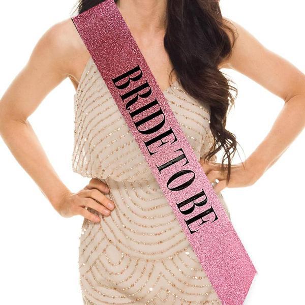 Pembe Üzeri Siyah Büyük Bride To Be Yazılı Simli Işıltılı Kuşak Kemer 10 cm Genişlik - Image 1