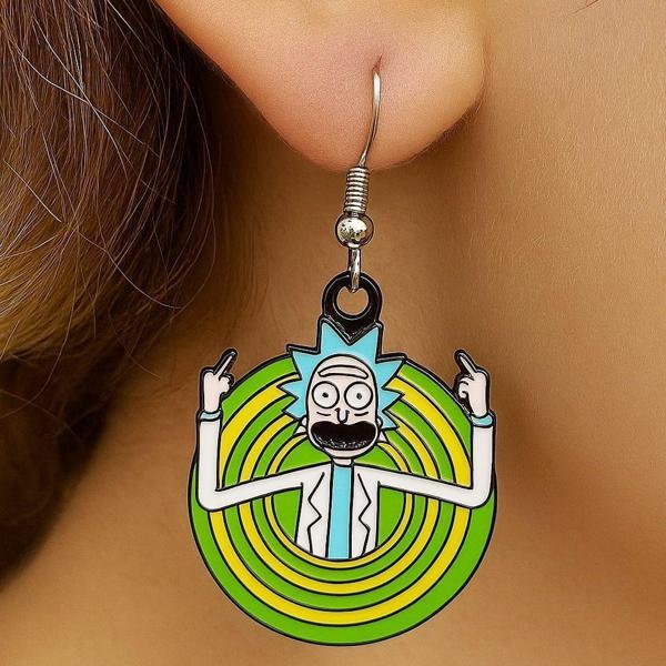 Rick and Morty Şekilli Mineli Kadın Küpe Çift Adet El Yapımı Küpe - Image 1