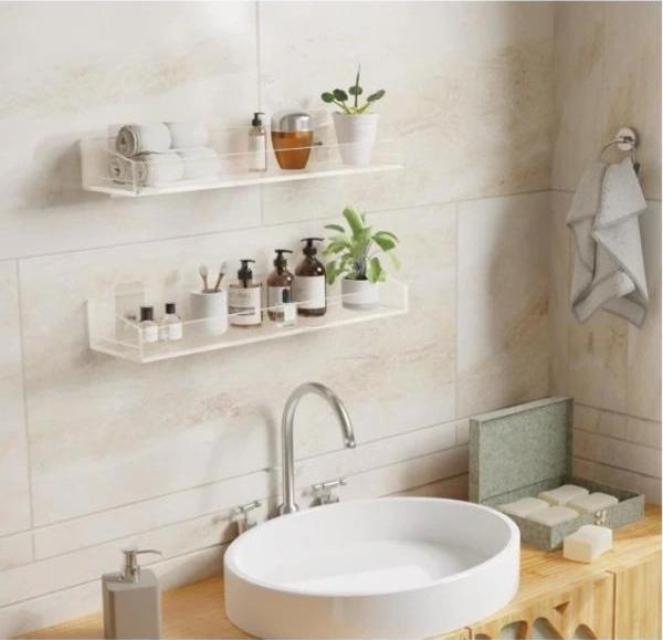 2'li Şık ve Minimalist Tasarımlı Şeffaf Duvar Rafı - Image 1