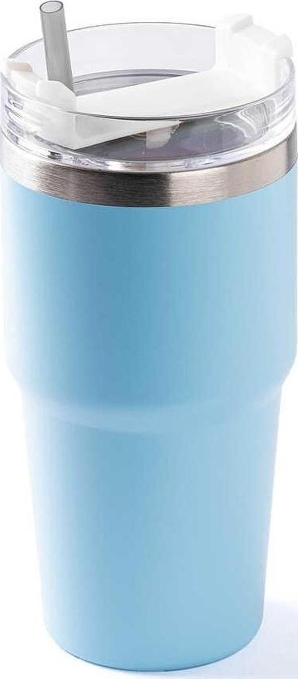 Tantitoni Mavi Paslanmaz Çelik Pipetli Termos Bardak 600ml  - Image 1