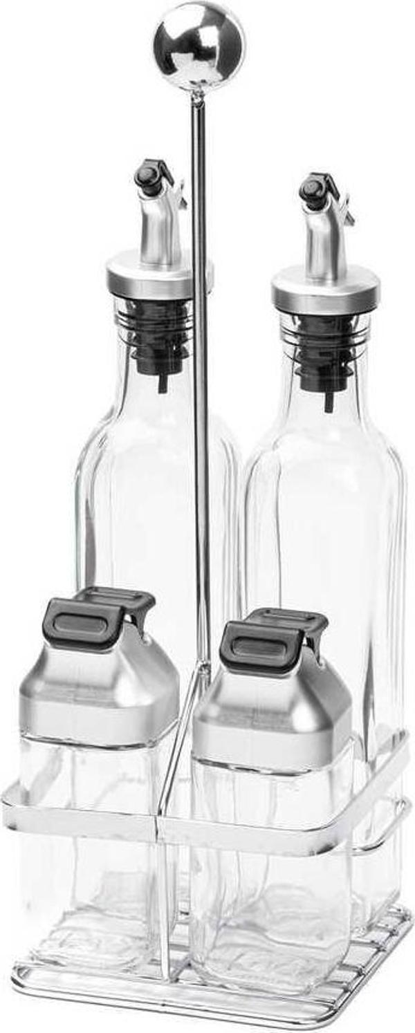 Tantitoni Metal Standlı 4lü Cam Sosluk Seti - Gri Kapaklı 170ml/80ml  - Image 1