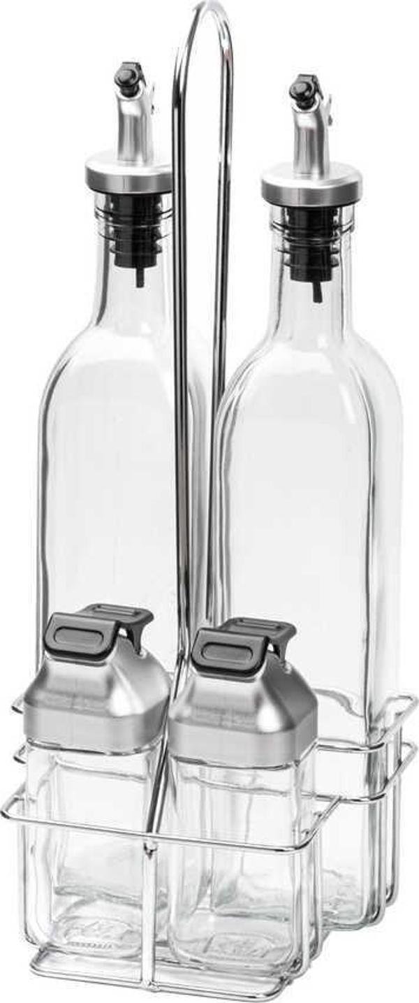 Tantitoni Metal Standlı 4lü Cam Sosluk Seti - Koruma Kapaklı 500ml/100ml  - Image 1