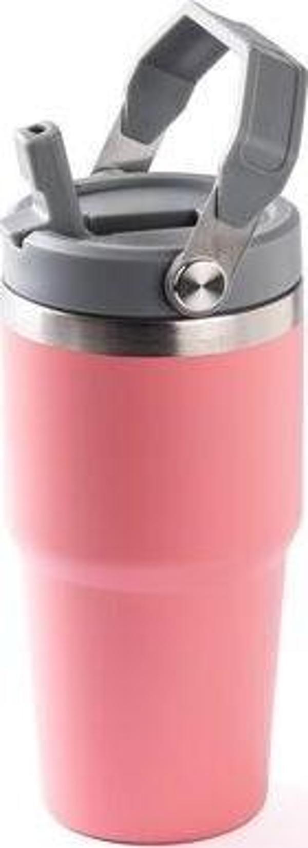 Tantitoni Paslanmaz Çelik Tutacaklı Termos Bardak 600ml Pembe  - Image 1