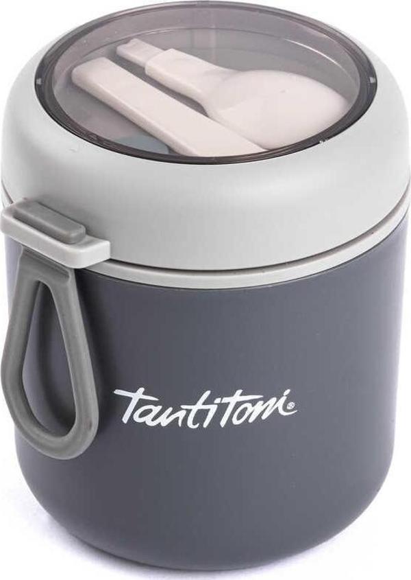 Tantitoni Paslanmaz Çelik Yuvarlak Kaşıklı Yemek Taşıma Kabı 530ml Gri  - Image 1