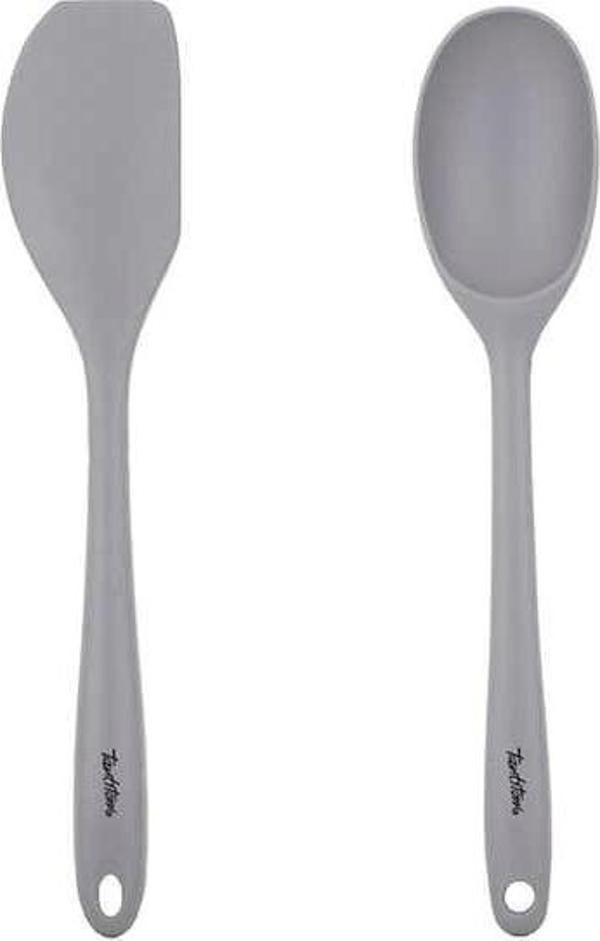 Tantitoni Renkli Silikon Büyük Kaşık Ve Spatula Seti Gri  - Image 1