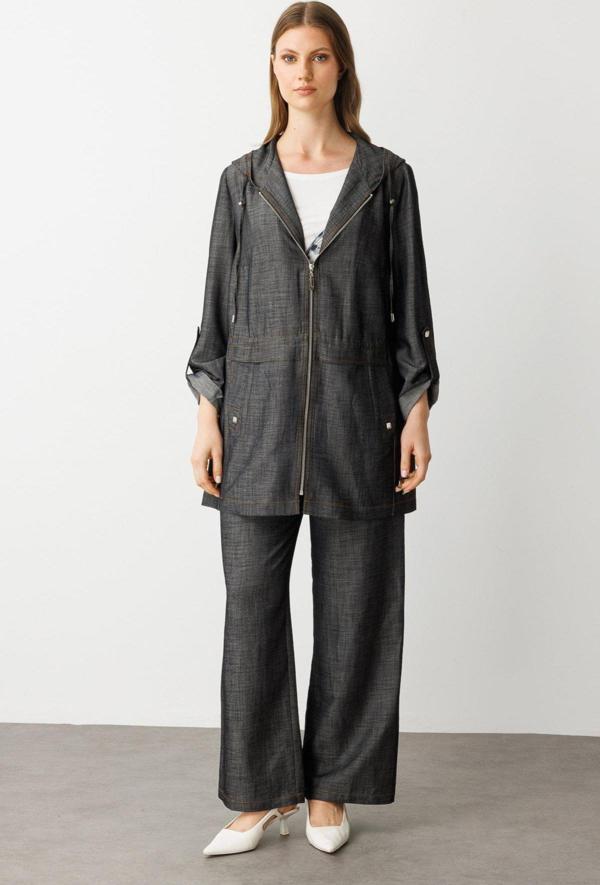 Ekol Kadın Büyük Beden Beli Lastikli Bol Paça Pantolon 7550 Siyah - Image 1