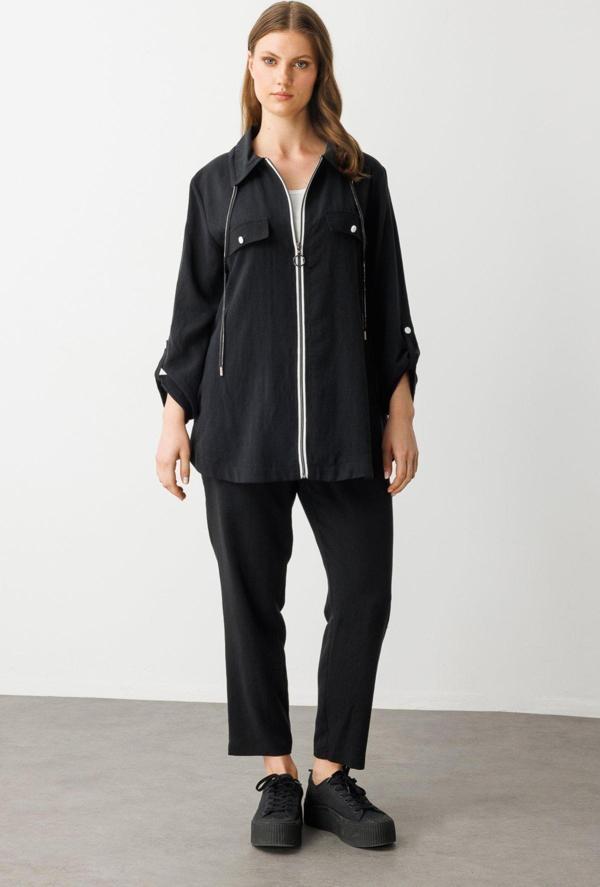 Ekol Kadın Büyük Beden Beli Lastikli Havuç Kesim Pantolon 7574 Siyah - Image 1