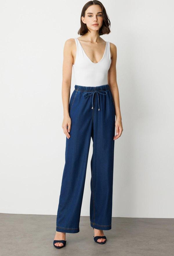 Ekol Kadın Beli Lastikli Bol Paça Pantolon 2138 Indigo - Image 1