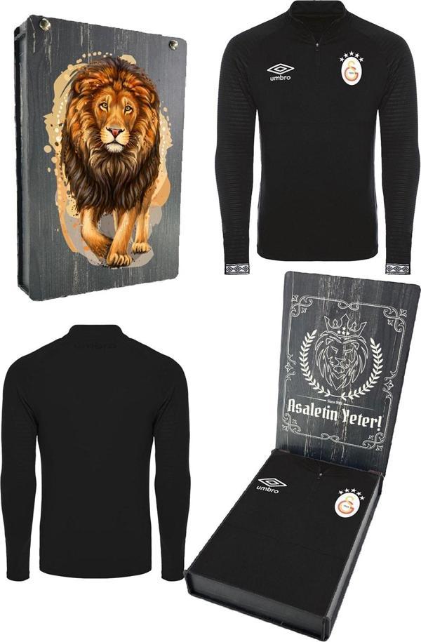 Galatasaray Orijinal Lisanslı Yarım Fermuar 5 Yıldızlı Siyah Sweat Gs Aslan Baskılı Hediy - Image 1