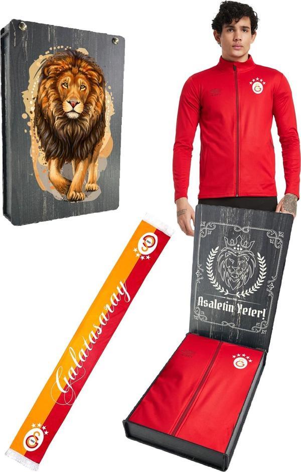 Galatasaray Orijinal Lisanslı 5 Yıldızlı Fermuarlı Kırmızı Sweat + Şal Kaşkol Set Hediyel - Image 1