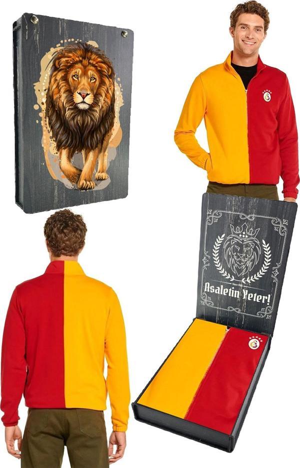 Galatasaray Orijinal Dik Yaka Tam Fermuar 5 Yıldızlı Sarı Kırmızı Sweat Gs Aslan Baskılı  - Image 1