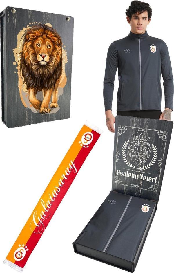 Galatasaray Orijinal Lisanslı 5 Yıldızlı Fermuarlı Antrasit Sweat Hediyelik Ahşap Kutulu - Image 1