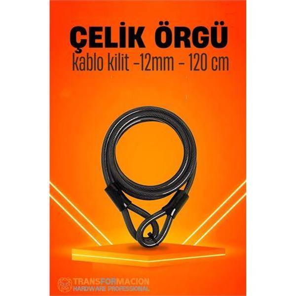 Çelik Örgü Kablo Kilit 12mm 120 cm Bisiklet Kilidi Motosiklet Kilidi Eşya Garaj Kilidi - Image 1