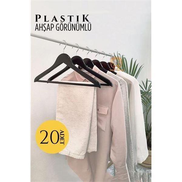 Ahşap Görünüm Plastik Askı 20 Adet SİYAH - Image 1