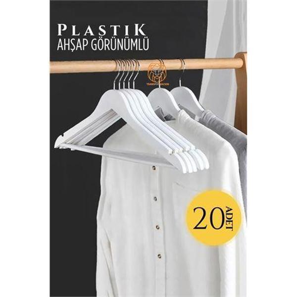 Ahşap Görünüm Plastik Askı 20 Adet Beyaz - Image 1
