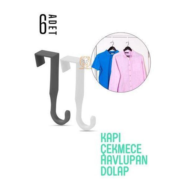 Pratik Askı Dolap Çekmece Havlupan Kapı Askısı 6 Adet - Image 1