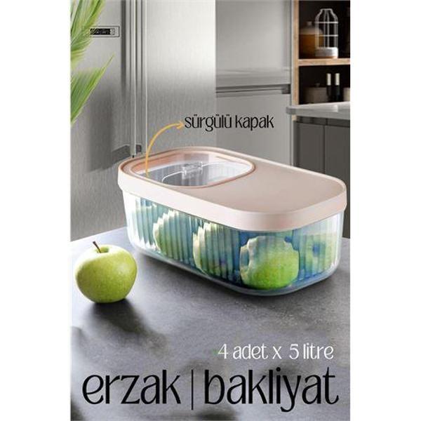 Erzak Bakliyat Kutusu Sürgülü Kapak 5 Litre 4 Adet - Image 1