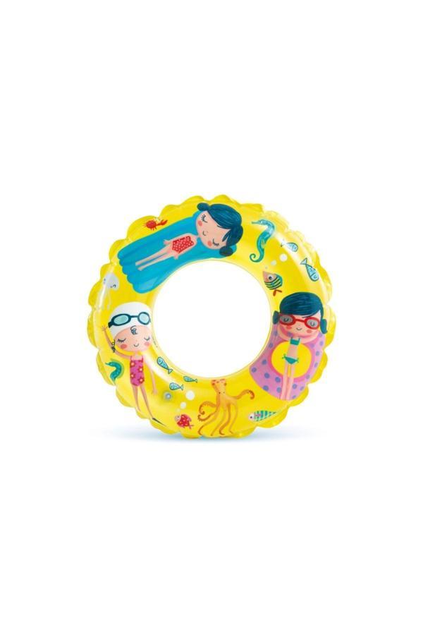 Sarı Basklı Simit 61 cm (6-10 Yaş) Yüzme Simidi Havuz Deniz Şişme Yüzücü  Sea Ring Pool - Image 1