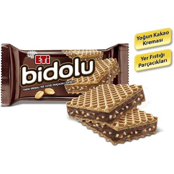 Eti Bidolu Fındık Kremalı Yer Fıstığı Parçacıklı Gofret 81 g x 12 Adet - Image 1