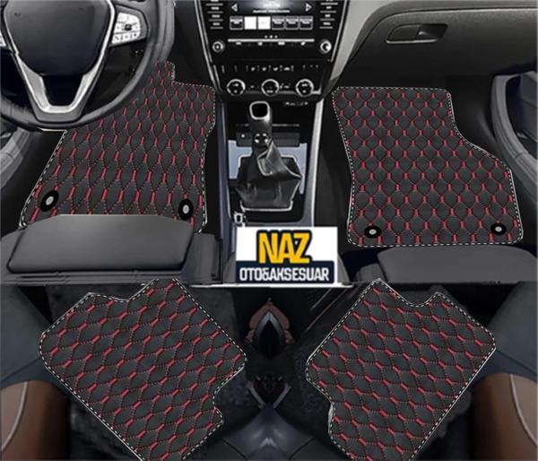 dacia spring 2024 Uyumlu Kırmızı Dikişli Siyah Deri Paspas - Image 1