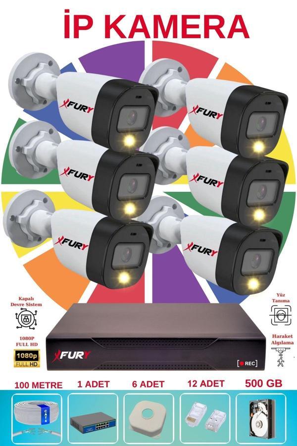 FURY 6 lı Ip Güvenlik Kamera Seti Sesli 4mp Gece Renkli Su Geçirmez 5515s 500GB - Image 1