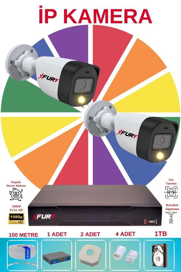FURY 2 Li Ip Güvenlik Kamera Seti Sesli 4mp Gece Renkli Su Geçirmez 5515s 1TB - Image 1
