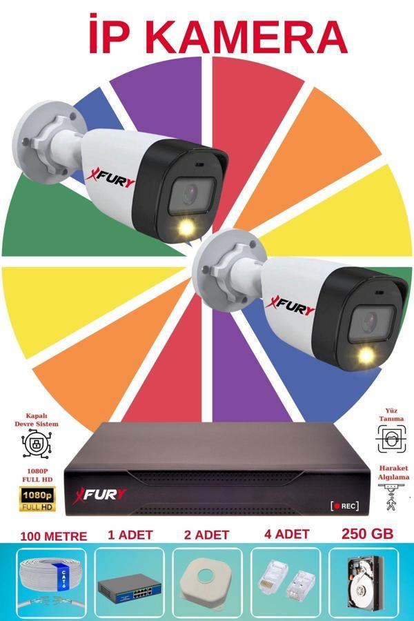 FURY 2 Li Ip Güvenlik Kamera Seti Sesli 4mp Gece Renkli Su Geçirmez 5515s 250GB - Image 1