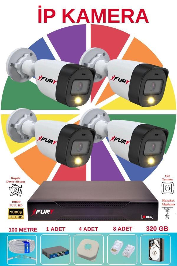 FURY 4 Lü Ip Güvenlik Kamera Seti Sesli 4mp Gece Renkli Su Geçirmez 5515s 320GB - Image 1