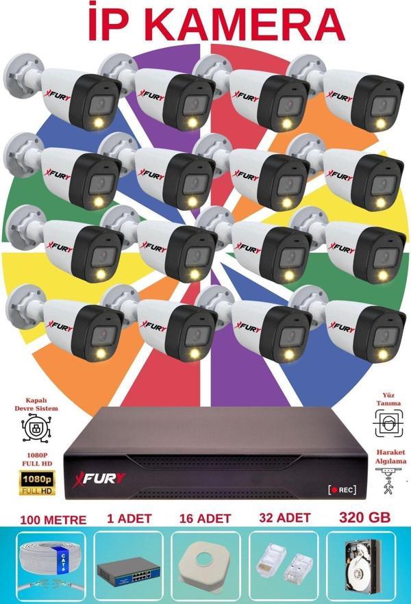 FURY 16 Lı Ip Güvenlik Kamera Seti Sesli 4mp Gece Renkli Su Geçirmez 5515s 320GB - Image 1