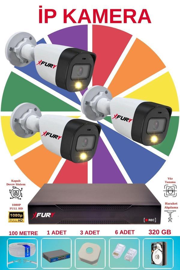 FURY 3 Lü Ip Güvenlik Kamera Seti Sesli 4mp Gece Renkli Su Geçirmez 5515s 320GB - Image 1
