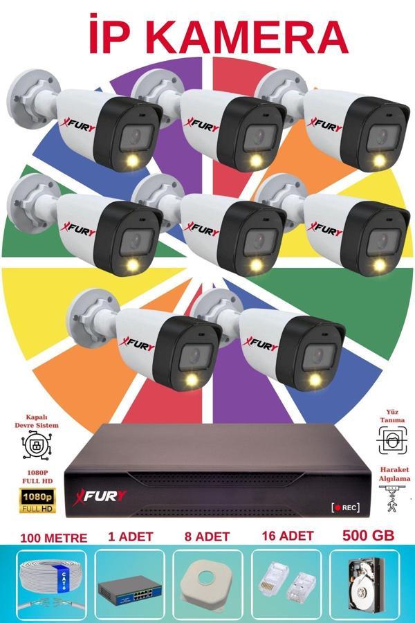 FURY 8 li Ip Güvenlik Kamera Seti Sesli 4mp Gece Renkli Su Geçirmez 5515s 500GB - Image 1