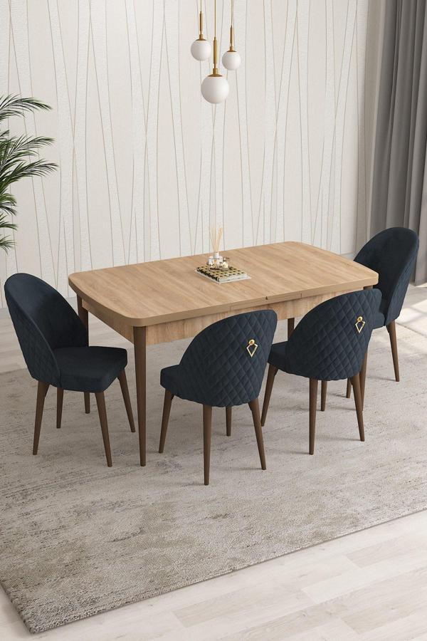 Milano Serisi 80x132 Açılabilir MDF Atlantik Çam Mutfak Masa Takımı 4 Sandalye - Image 1