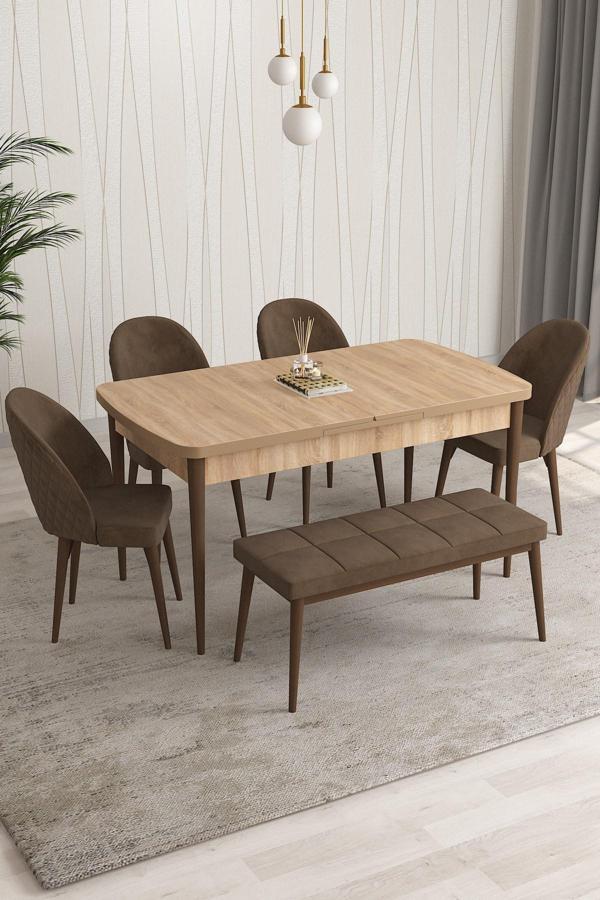 Milano Serisi 80x132 Açılabilir MDF Atlantik Çam Mutfak Masa Takımı 4 Sandalye 1 Bench - Image 1