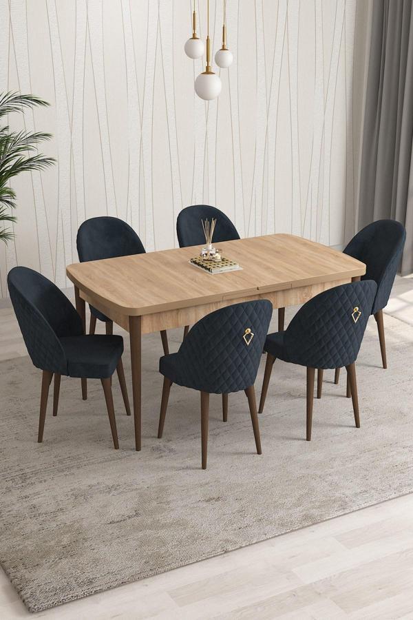 Milano Serisi 80x132 Açılabilir MDF Atlantik Çam Mutfak Masa Takımı 6 Sandalye - Image 1