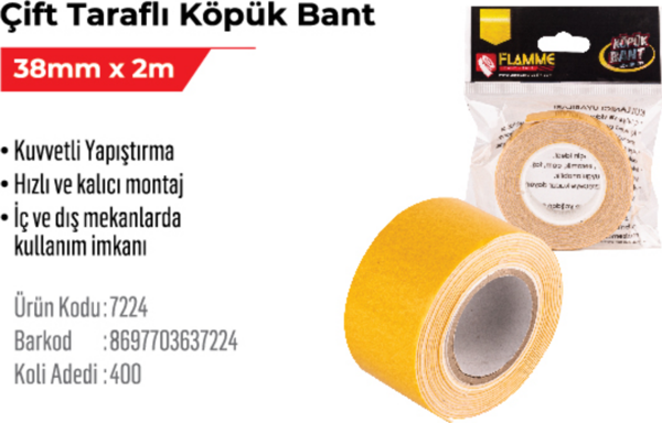 Çift Taraflı Köpük Bant 38mm x 2m 3 adet - Image 1