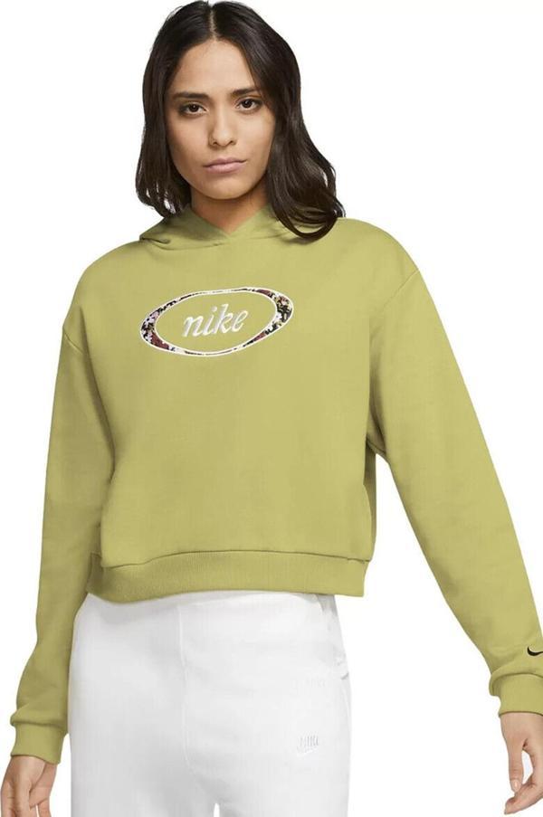 Nike Sportswear Loose Fit Women's Hoodie Crop Kadın Polar Bol Kesim Crop Kapüşonlu Sweatshirt Fıstık Yeşili - Image 1