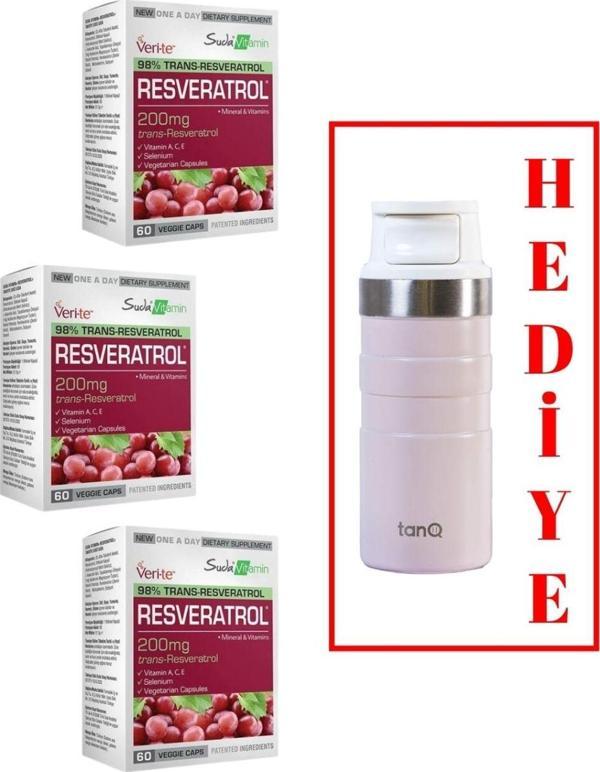 3 ADET SUDA VİTAMİN RESVERATROL 60 KAPSÜL (TANQ ÖMÜR BOYU GARANTİLİ 350CC TERMOS HEDİYELİ) - Image 1