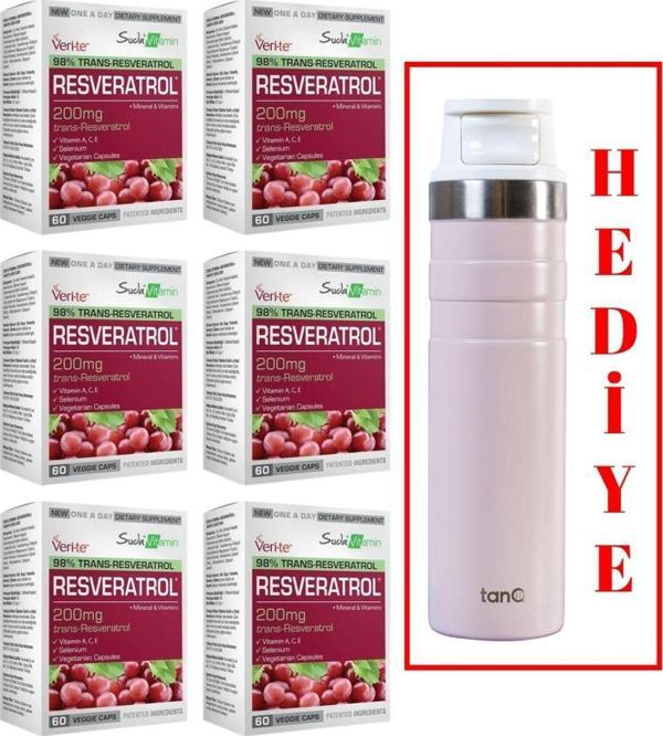 6 ADET SUDA VİTAMİN RESVERATROL 60 KAPSÜL (TANQ ÖMÜR BOYU GARANTİLİ 600CC TERMOS HEDİYELİ) - Image 1