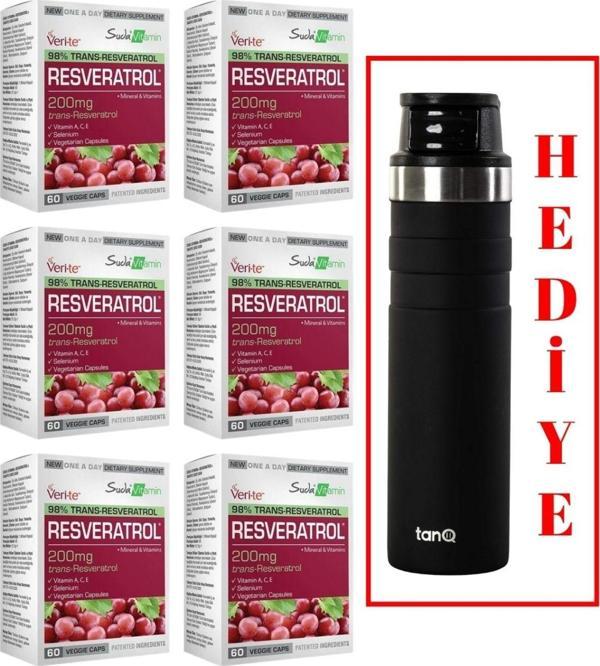 6 ADET SUDA VİTAMİN RESVERATROL 60 KAPSÜL (TANQ ÖMÜR BOYU GARANTİLİ 600CC TERMOS HEDİYELİ) - Image 1