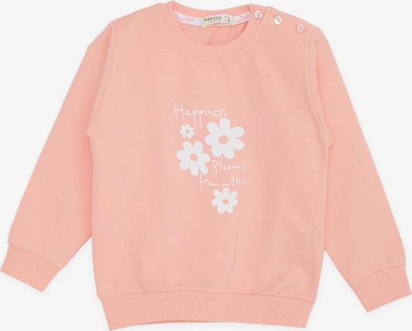 Breeze Kız Bebek Sweatshirt Simli Çiçek Baskılı 9 Ay-3 Yaş, Somon - Image 1
