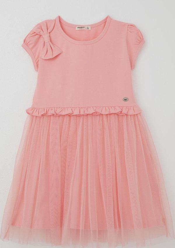 Breeze Kız Çocuk Elbise Bel Kısmı Fırfır Detaylı Omuzu Fiyonk Aksesuarlı 4-8 Yaş, Pembe - Image 1