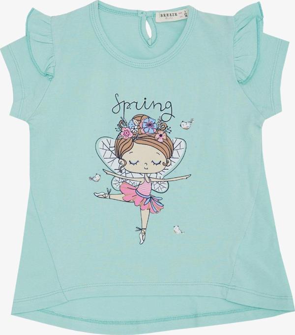 Breeze Kız Çocuk Tişört Bahar Temalı Balerin Kız Baskılı 1.5-5 Yaş, Su Yeşili - Image 1