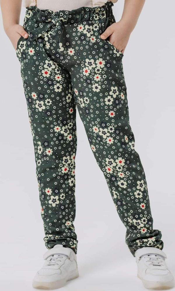 Breeze Kız Çocuk Tayt Pantolon Fiyonklu Çiçekli 1.5-5 Yaş, Haki Yeşil - Image 1