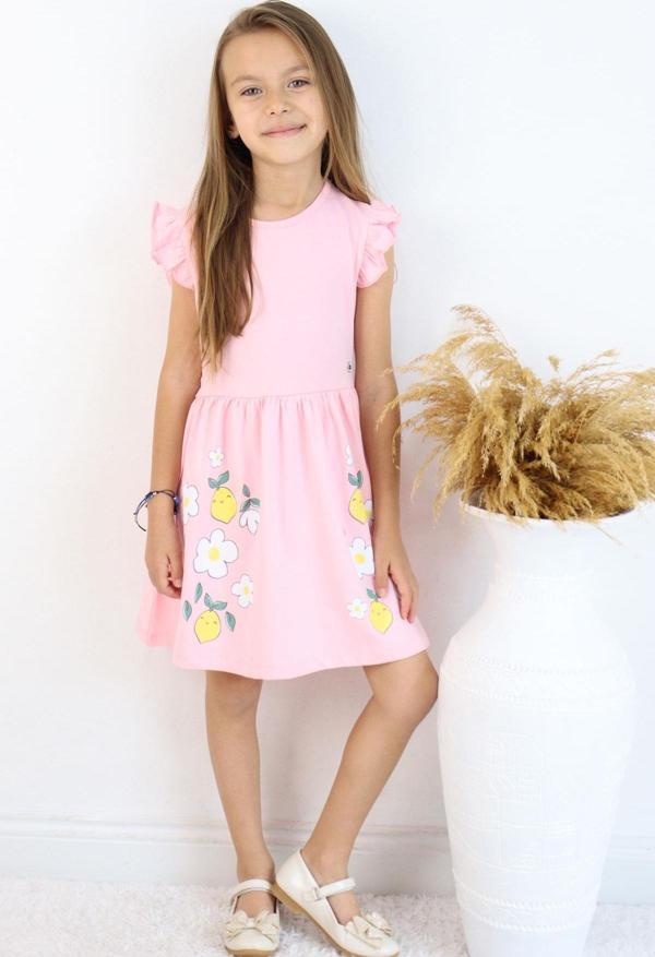 Breeze Kız Çocuk Elbise Etek Kısmı Limon & Çiçek Baskılı 2-6 Yaş, Pembe - Image 1