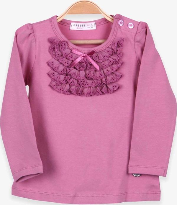 Breeze Kız Çocuk Uzun Kollu Tişört Güpürlü Fiyonklu 6 Ay-8 Yaş, Mürdüm - Image 1