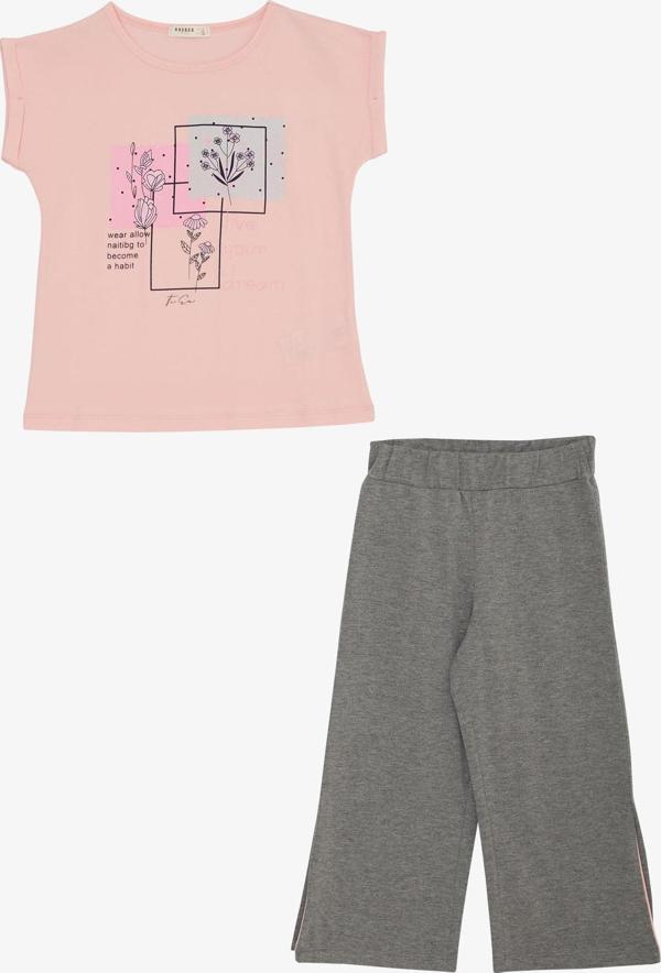 Breeze Kız Çocuk Pantolonlu Takım Çiçek Baskılı Yırtmaçlı 6-12 Yaş, Pembe - Image 1